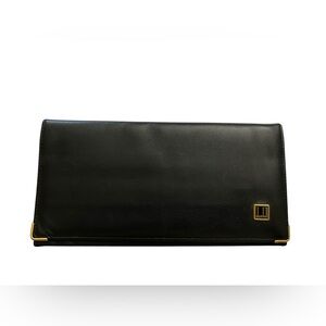 Vintage Dunhill Oxford Black Leather Long Bifold Wallet with Gold Trim